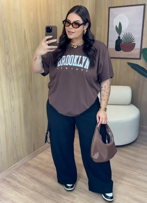 T SHIRT OVERSIZE GRINGA BOOKLYN MODA PLUS