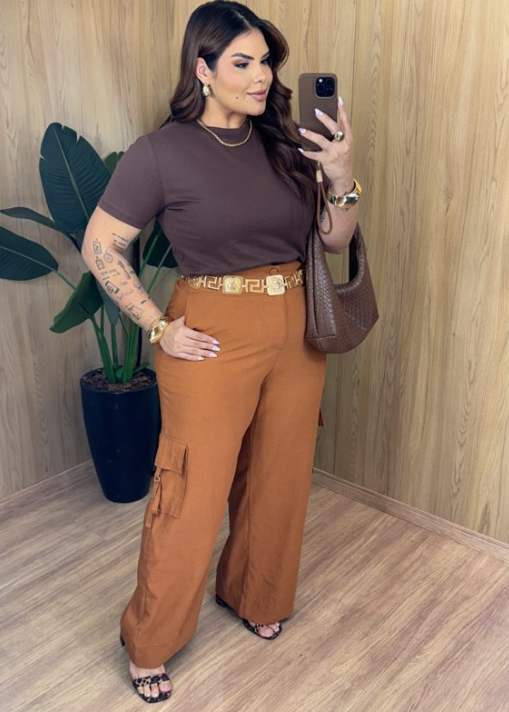 CALÇA JAQUE WIDE LEG CARGO MODA PLUS