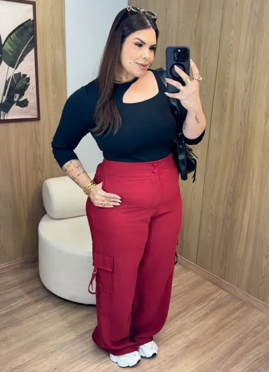 CALÇA JAQUE WIDE LEG CARGO MODA PLUS