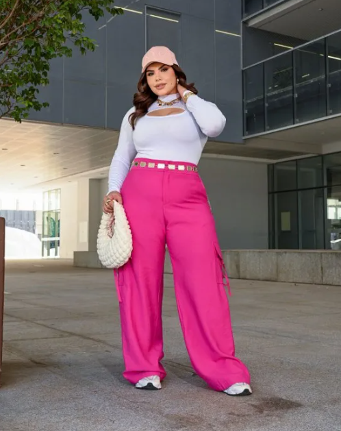 CALÇA JAQUE WIDE LEG CARGO MODA PLUS