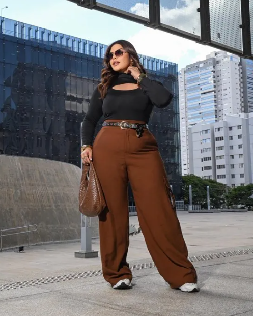 CALÇA JAQUE WIDE LEG CARGO MODA PLUS