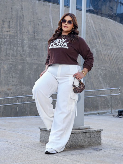 CALÇA JAQUE WIDE LEG CARGO MODA PLUS